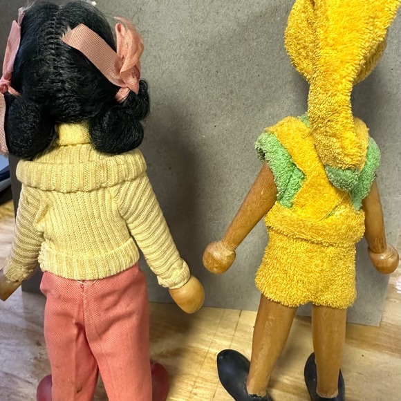 Vintage 1950’s Poland Wooden Jointed Elf Pinocchio & Girl Wooden Toy Doll Set - Picture 2 of 8